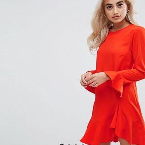 NEW ASOS Petite Fluted Ruffle Hem Dress